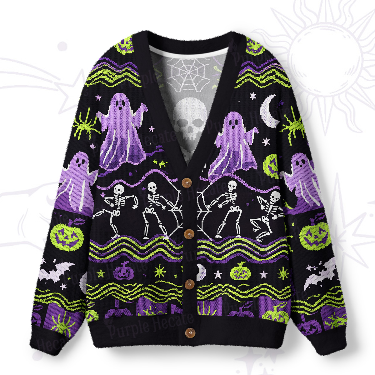 Purplehecate Halloween Haunted House Spooky Ghost Ugly Cardigan Sweaters