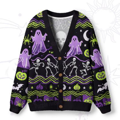 Purplehecate Halloween Haunted House Spooky Ghost Ugly Cardigan Sweaters