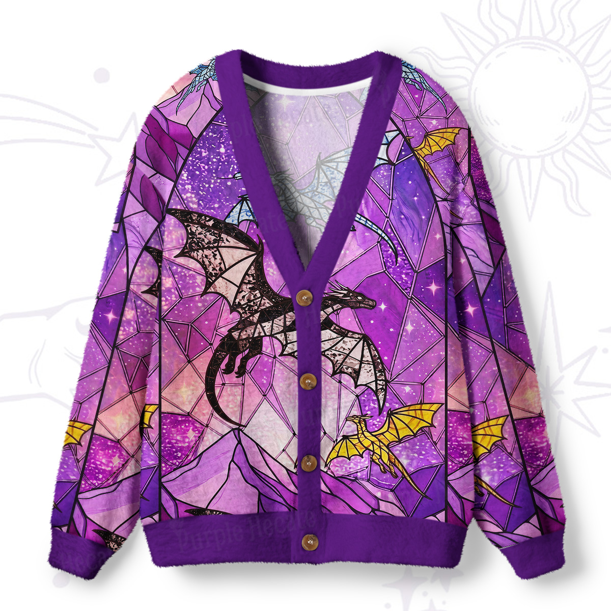 Purplehecate Stained Glass Sky Dragons Ugly Cardigan Sweaters