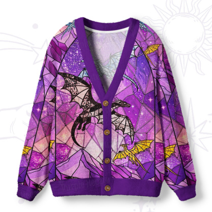 Purplehecate Stained Glass Sky Dragons Ugly Cardigan Sweaters
