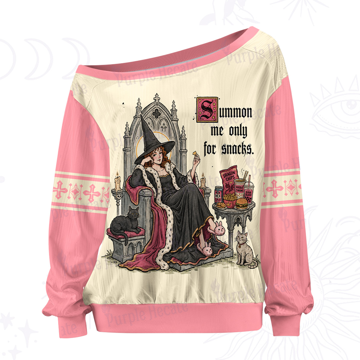 Purplehecate Summon Me Only for Snacks Witch Off The Shoulder Graphic Jersey