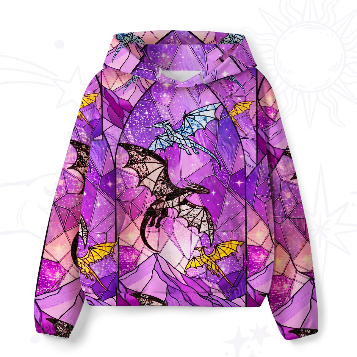 Purplehecate Stained Glass Sky Dragons All-Over Print Hoodie
