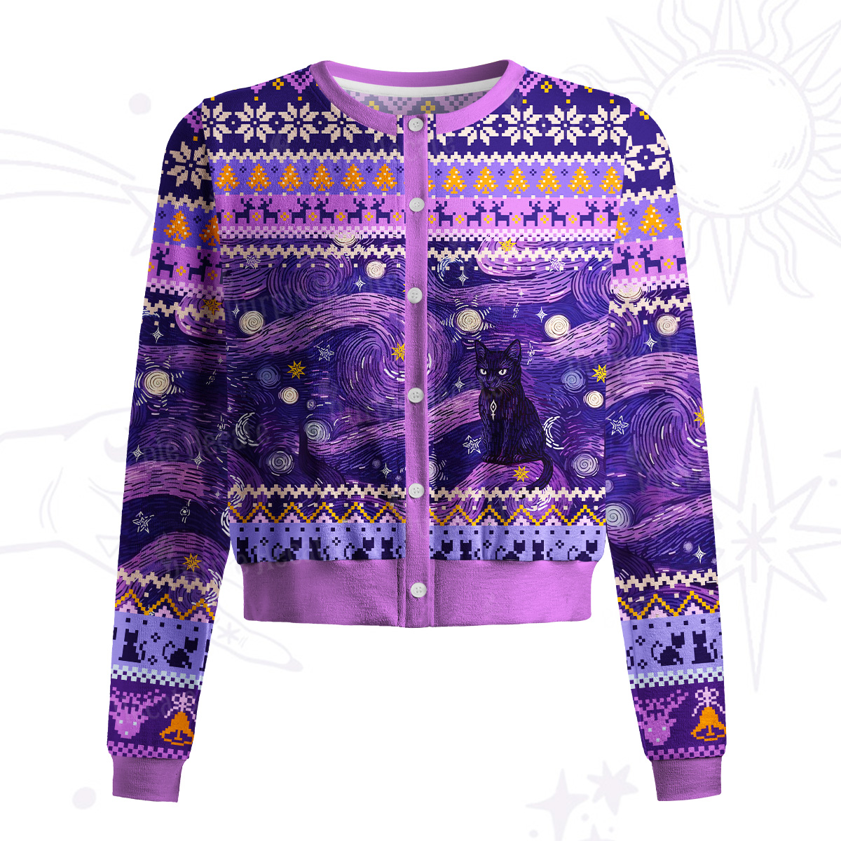 Purplehecate Mystic Cat Beneath the Cosmic Veil Knit Cardigan
