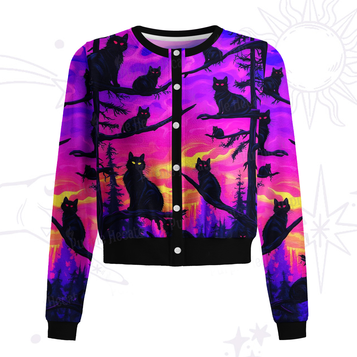 Purplehecate Twilight Forest Guardian Cat Knit Cardigan