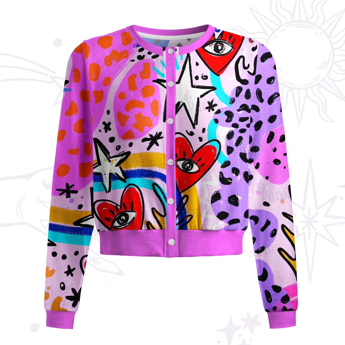 Purplehecate Cosmic Love Eyes Graffiti Knit Cardigan