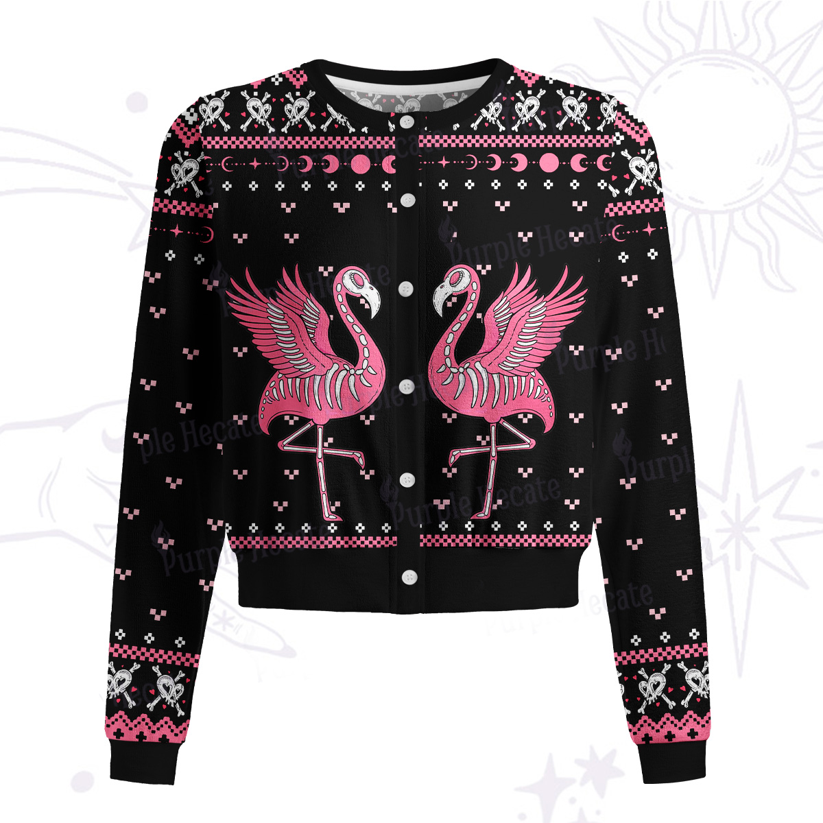 Purplehecate Witchy Pink Flamingo Skull Knit Cardigan