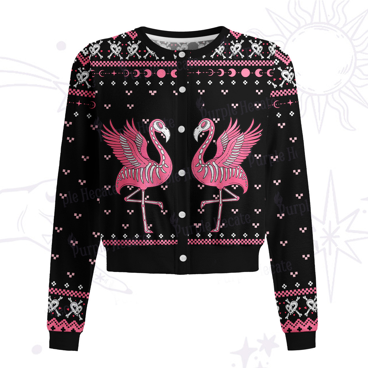 Purplehecate Witchy Pink Flamingo Skull Knit Cardigan