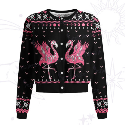 Purplehecate Witchy Pink Flamingo Skull Knit Cardigan