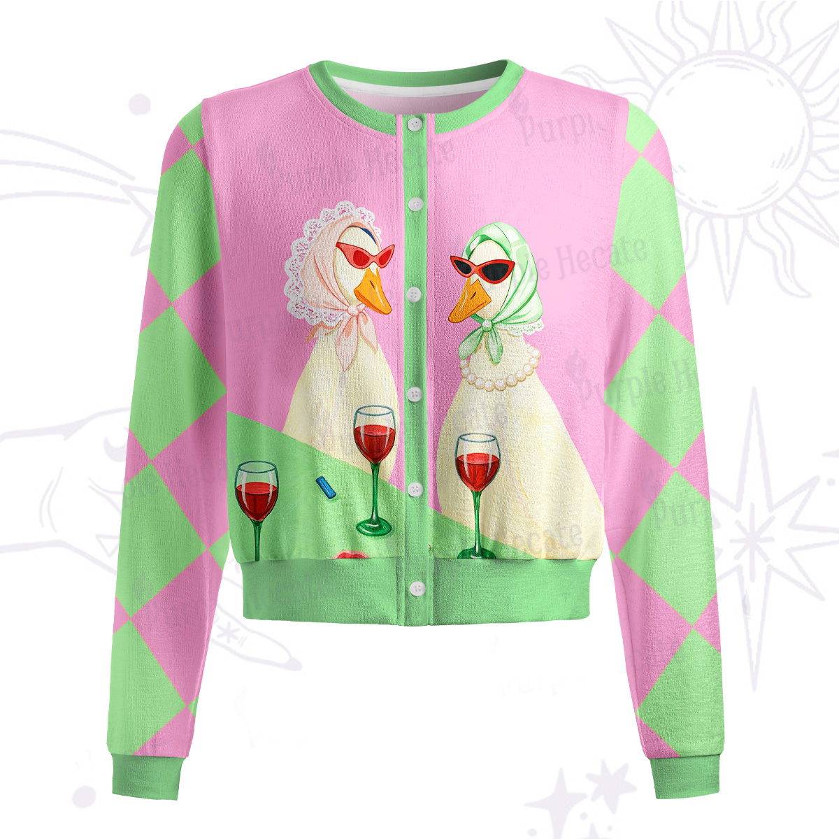 Purplehecate Tipsy Goose Wine Party Knit Cardigan