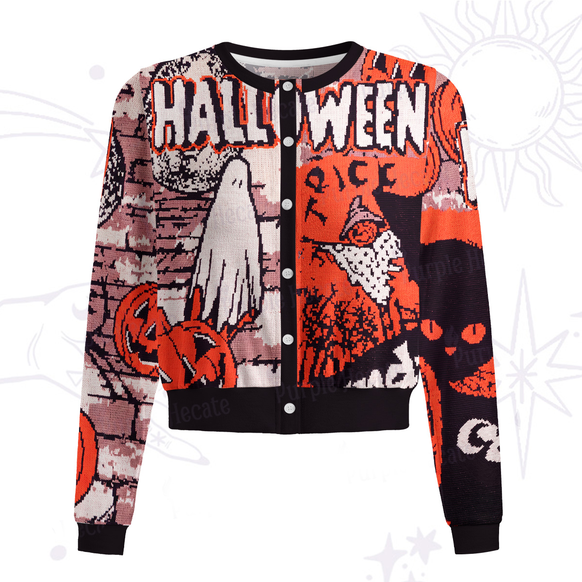 Purplehecate Pumpkin Orange Ghost Knit Cardigan
