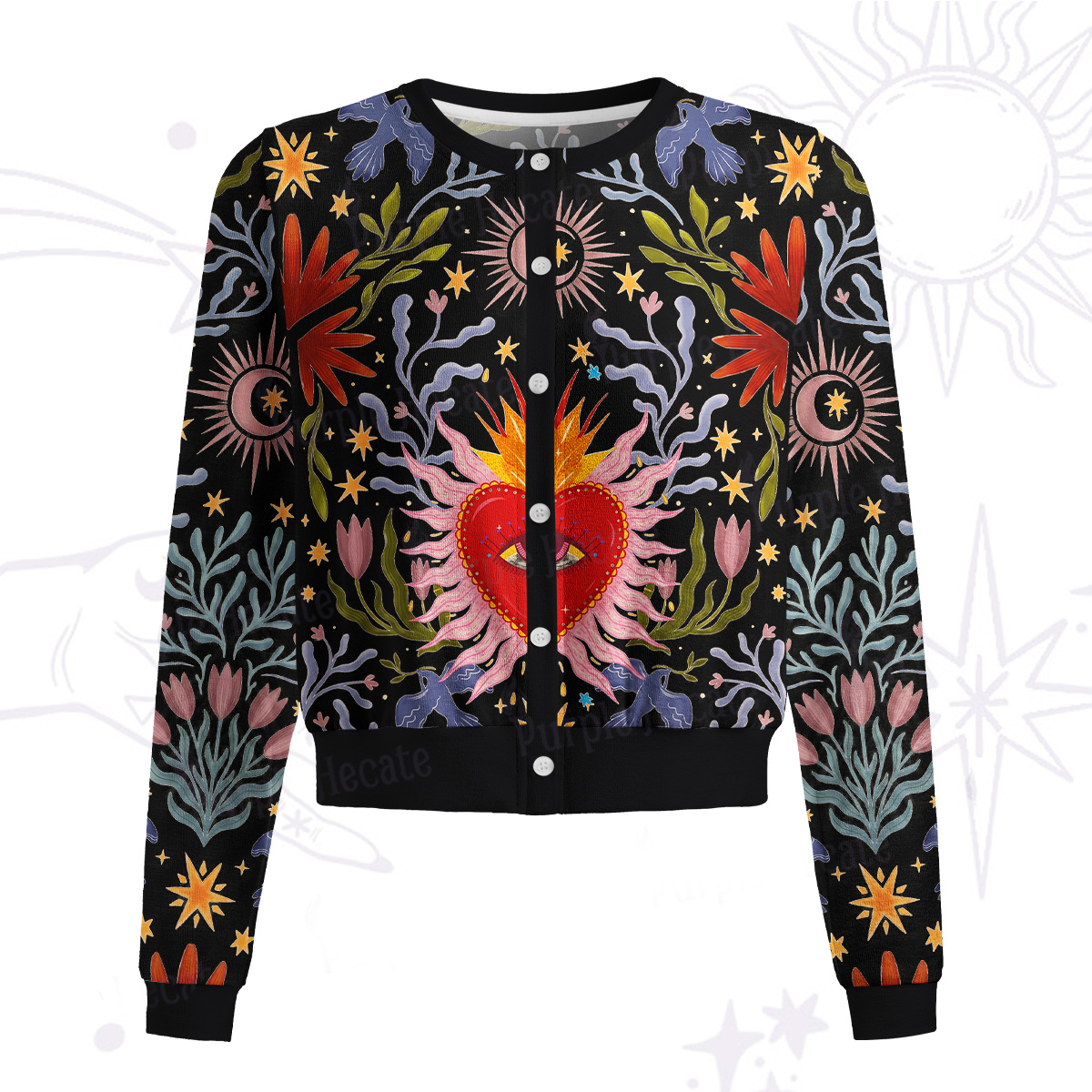 Purplehecate Sacred Flame Heart Knit Cardigan