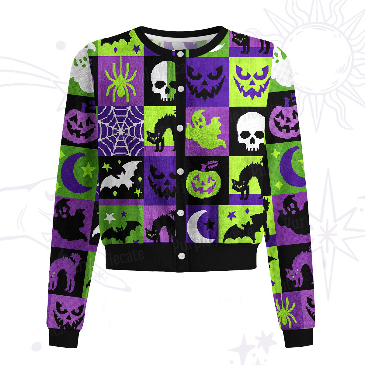 Purplehecate Spooky Patchwork Halloween Knit Cardigan