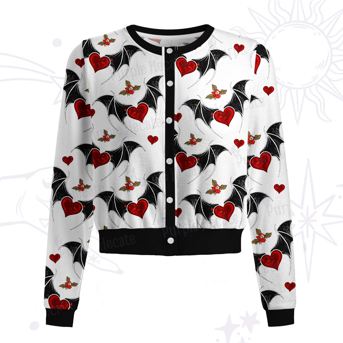Purplehecate Dark Romance Bat & Heart Knit Cardigan