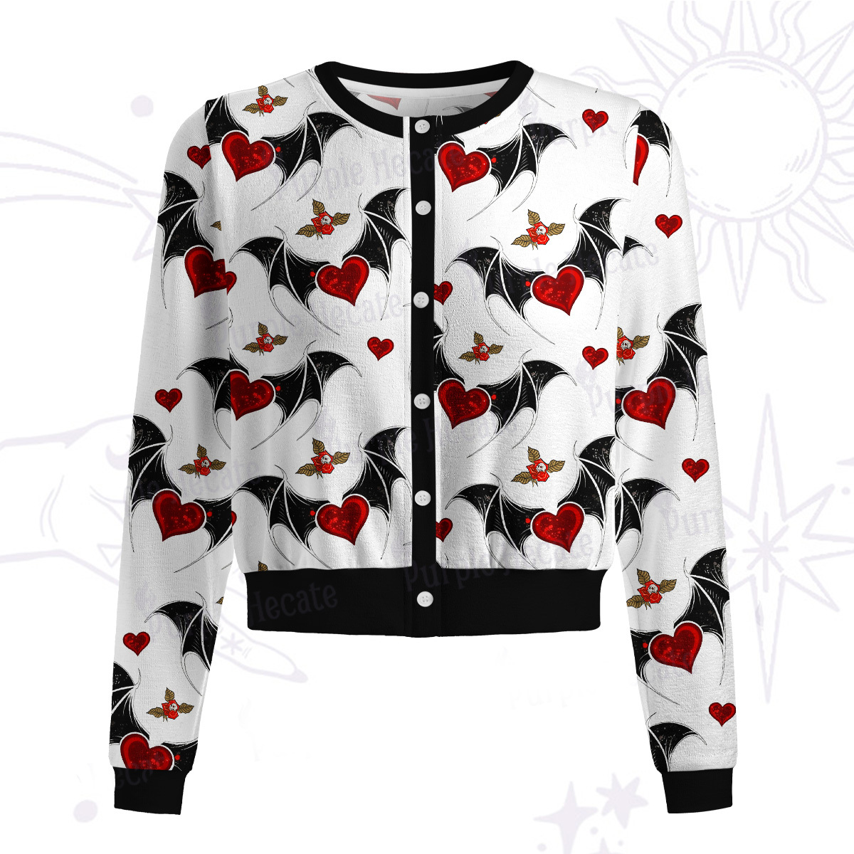 Purplehecate Dark Romance Bat & Heart Knit Cardigan
