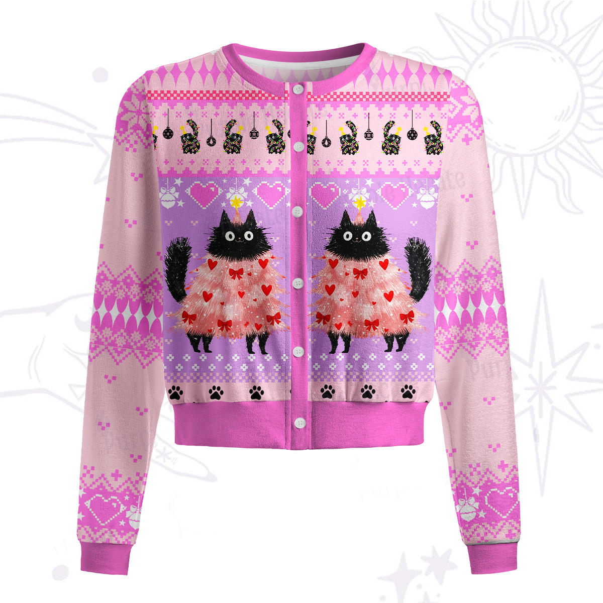 Purplehecate Funny Black Cat in Tree Knit Cardigan
