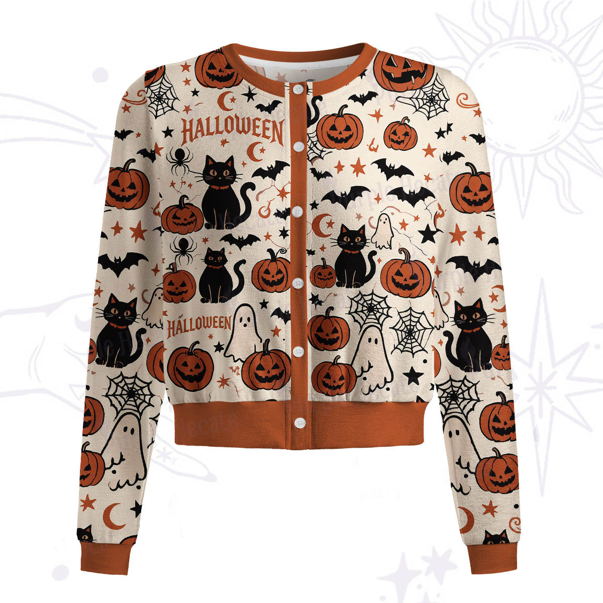 Purplehecate Halloween Ghost Black Cat Knit Cardigan