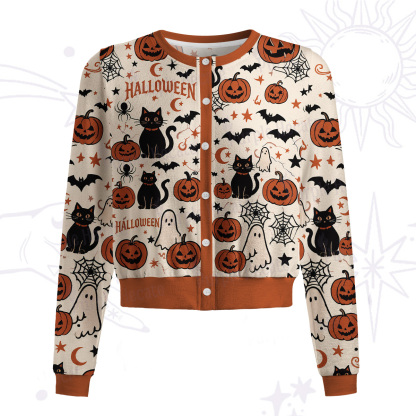 Purplehecate Halloween Ghost Black Cat Knit Cardigan