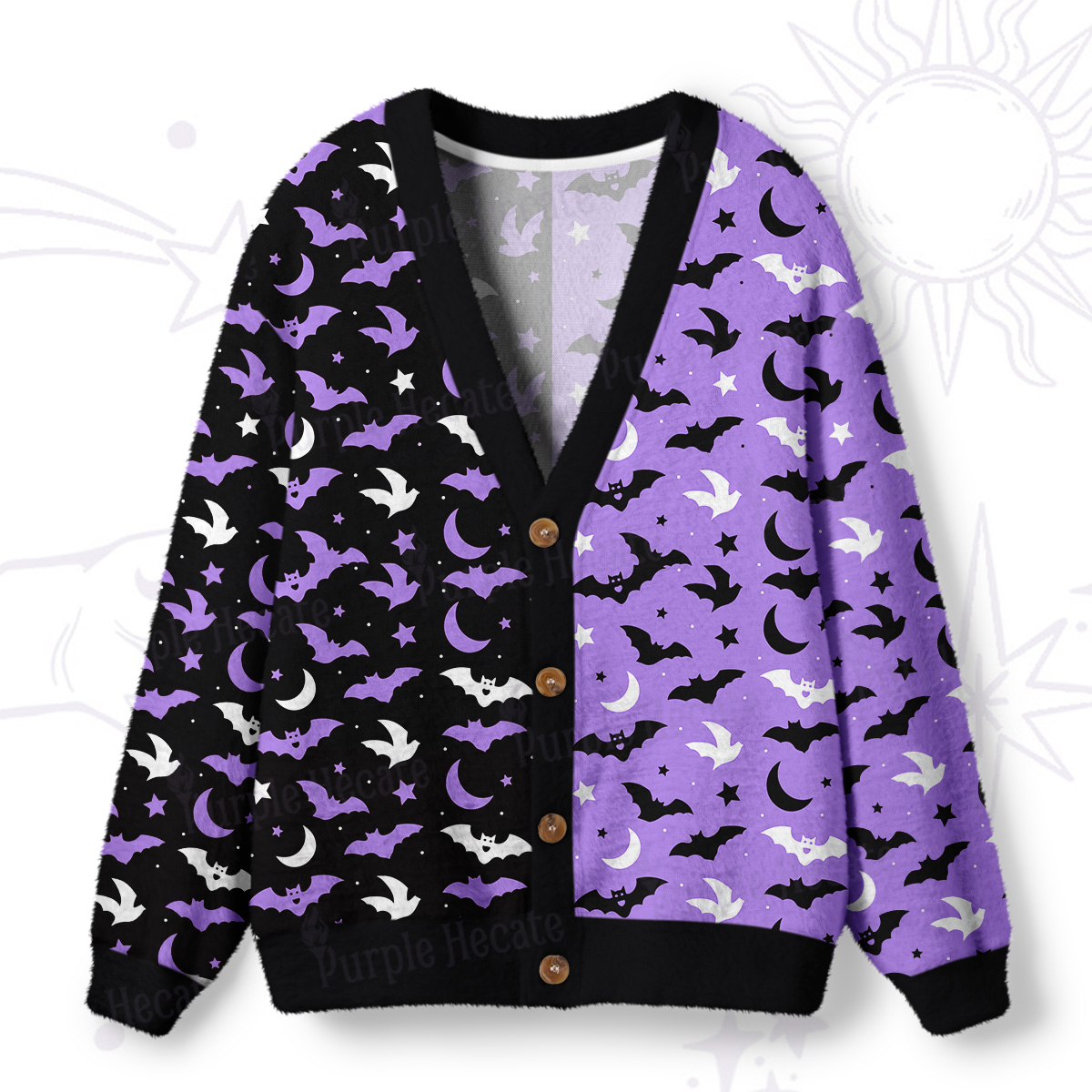 Purplehecate Moonlit Bats Ugly Cardigan Sweaters