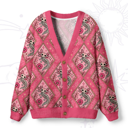 Purplehecate Whimsical Skeleton Salamander Ugly Cardigan Sweaters