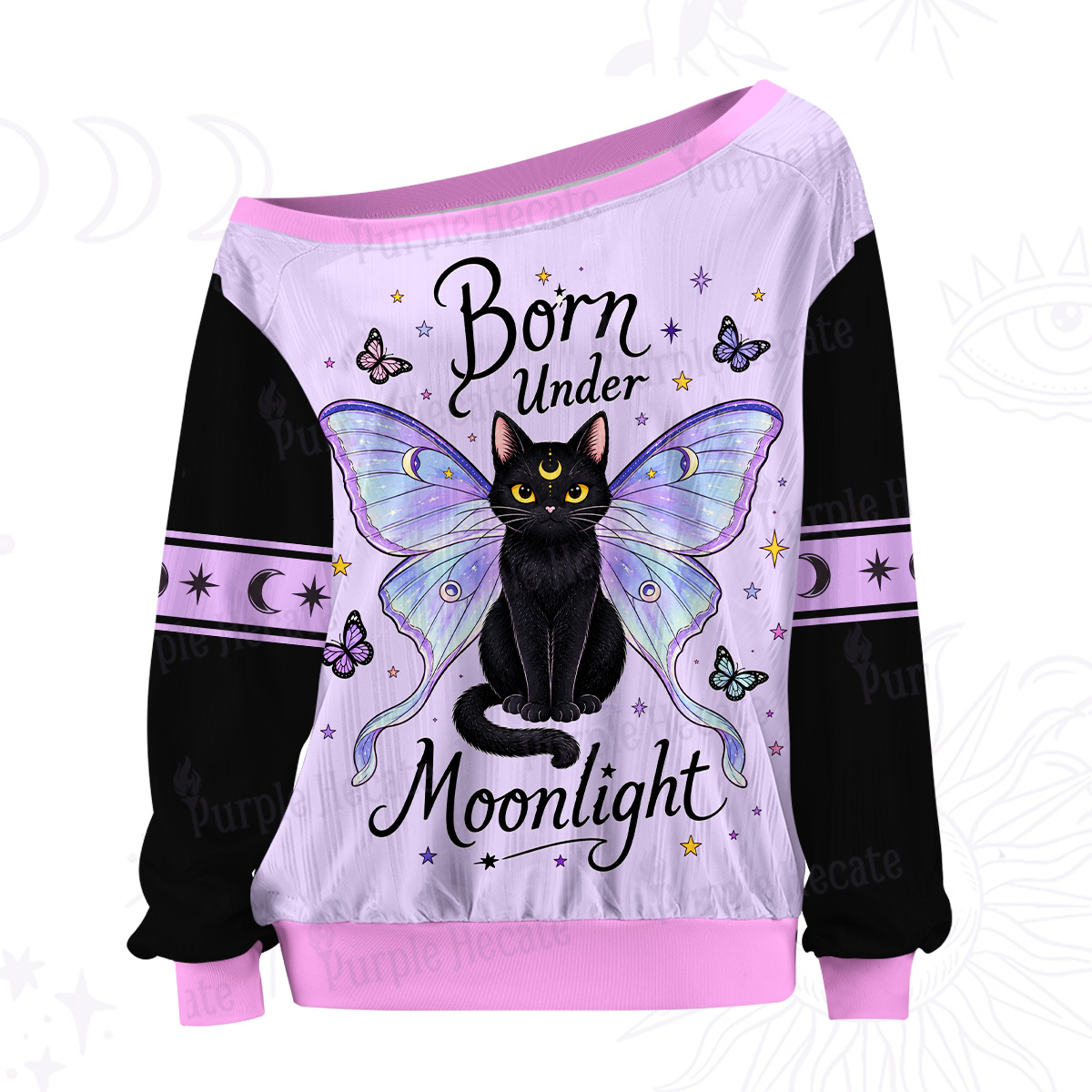 Purplehecate Born Under Moonlight Fairy Cat Off The Shoulder Graphic Jersey