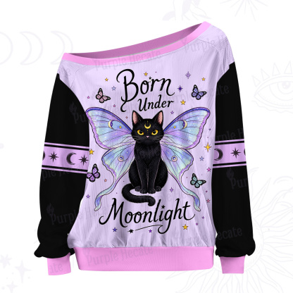 Purplehecate Born Under Moonlight Fairy Cat Off The Shoulder Graphic Jersey