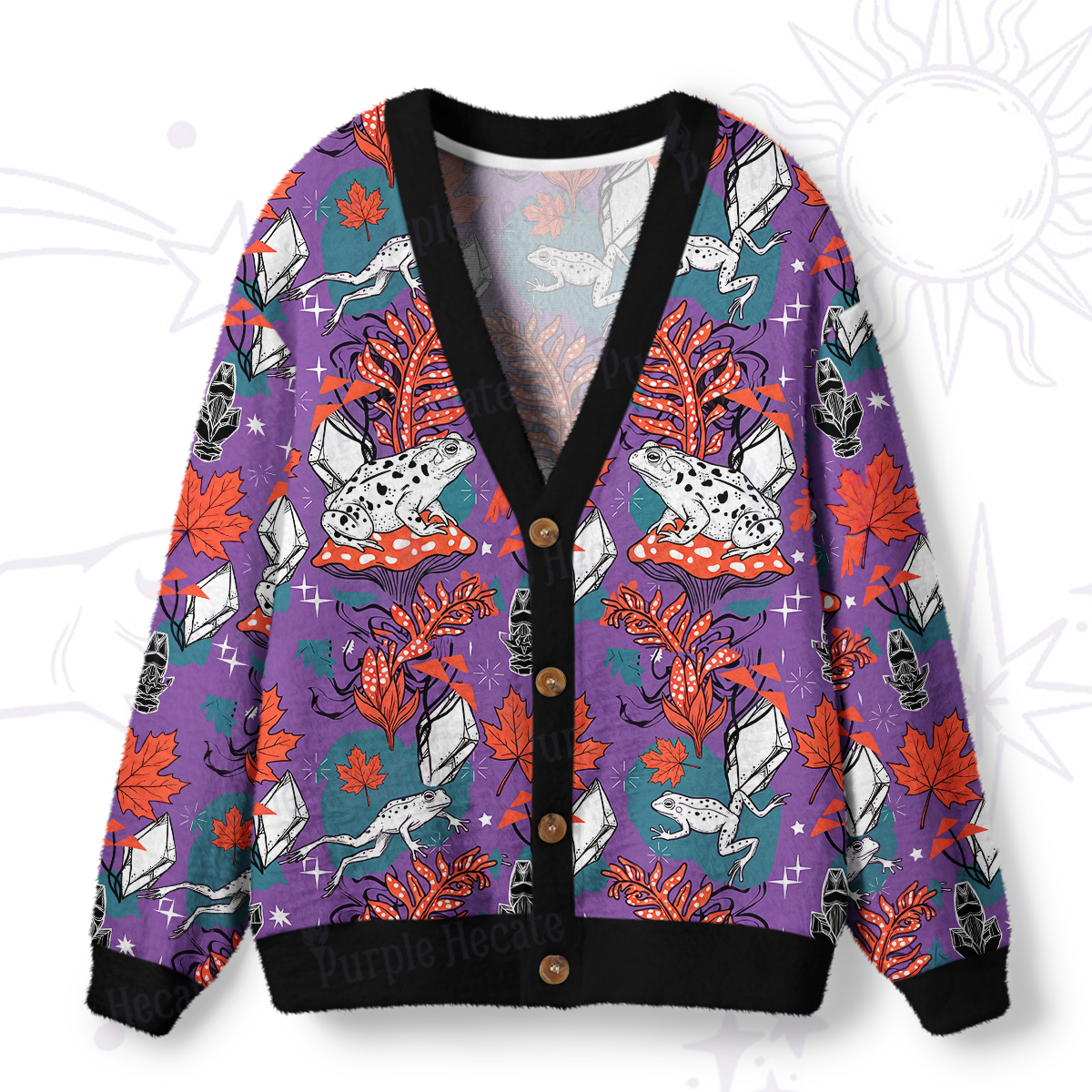 Purplehecate Mystic Magic Frog Forest Ugly Cardigan Sweaters