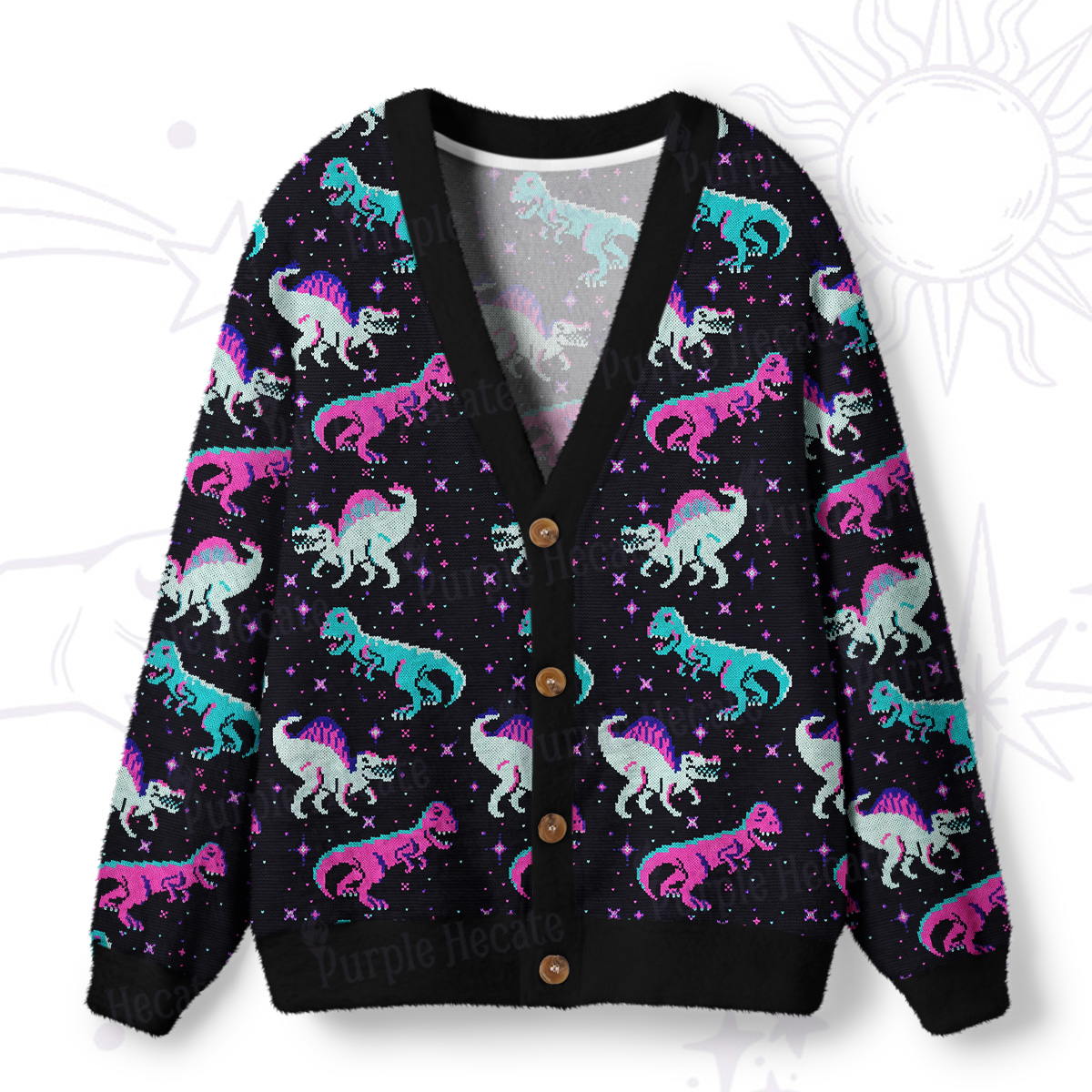 Purplehecate Cool Dinosaur Ugly Cardigan Sweaters