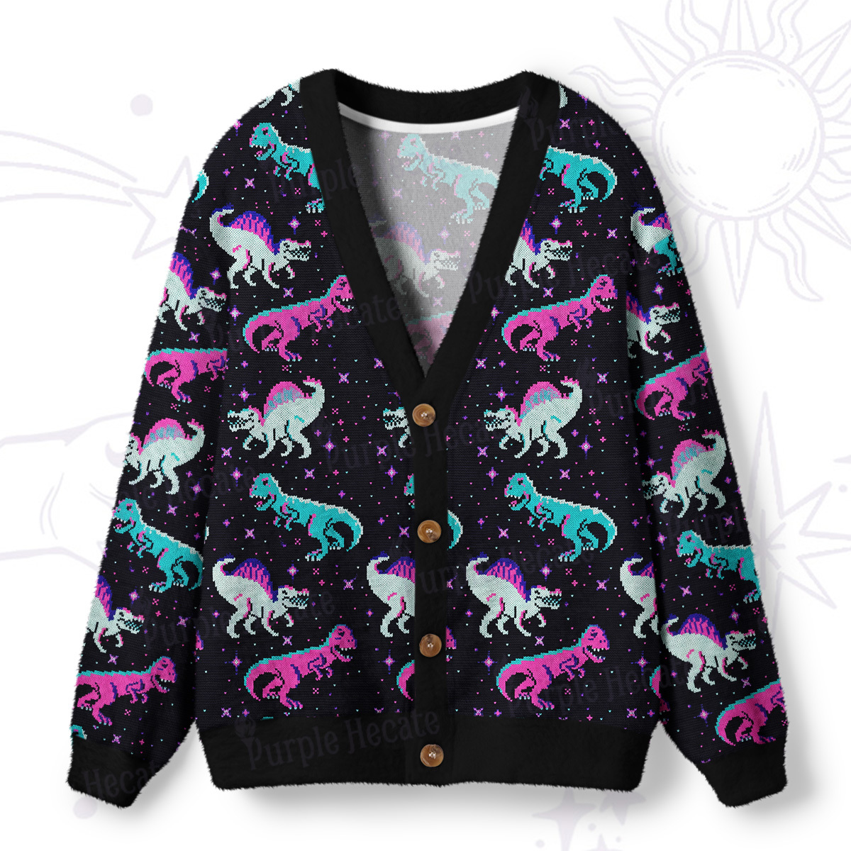 Purplehecate Cool Dinosaur Ugly Cardigan Sweaters
