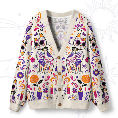Purplehecate Day of the Dead Cat Ugly Cardigan Sweaters