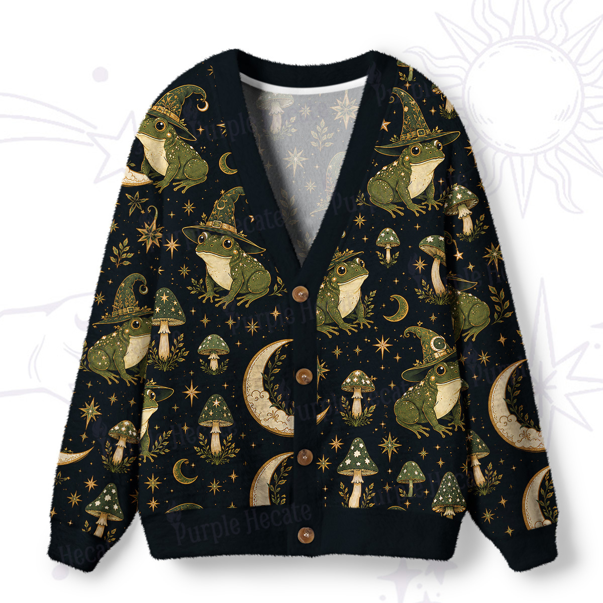 Purplehecate Witch Frog Moonlight Ugly Cardigan Sweaters