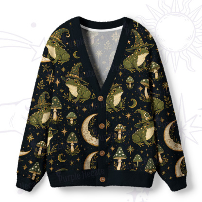 Purplehecate Witch Frog Moonlight Ugly Cardigan Sweaters