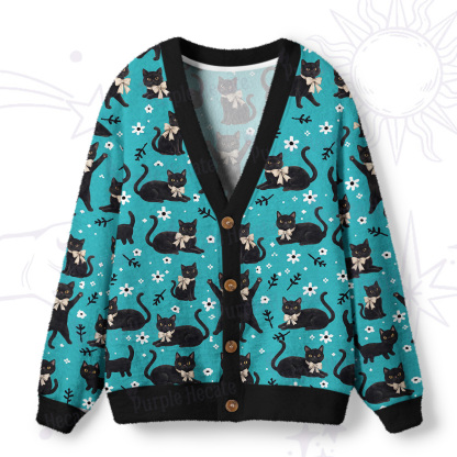 Purplehecate Lucky Black Cats Meadow Ugly Cardigan Sweaters