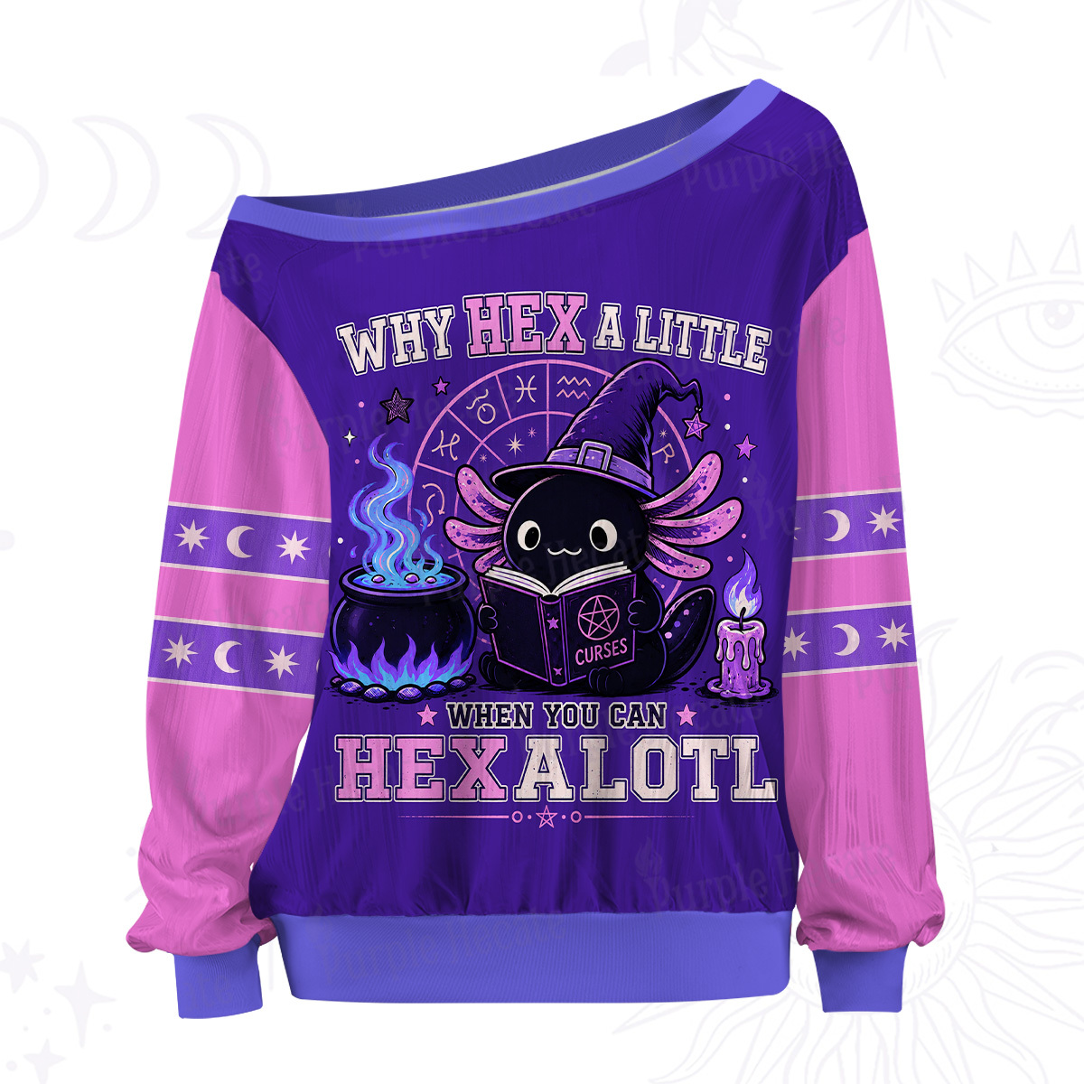 Purplehecate Why Hex a Little When You Can Hexalotl Off The Shoulder Graphic Jersey