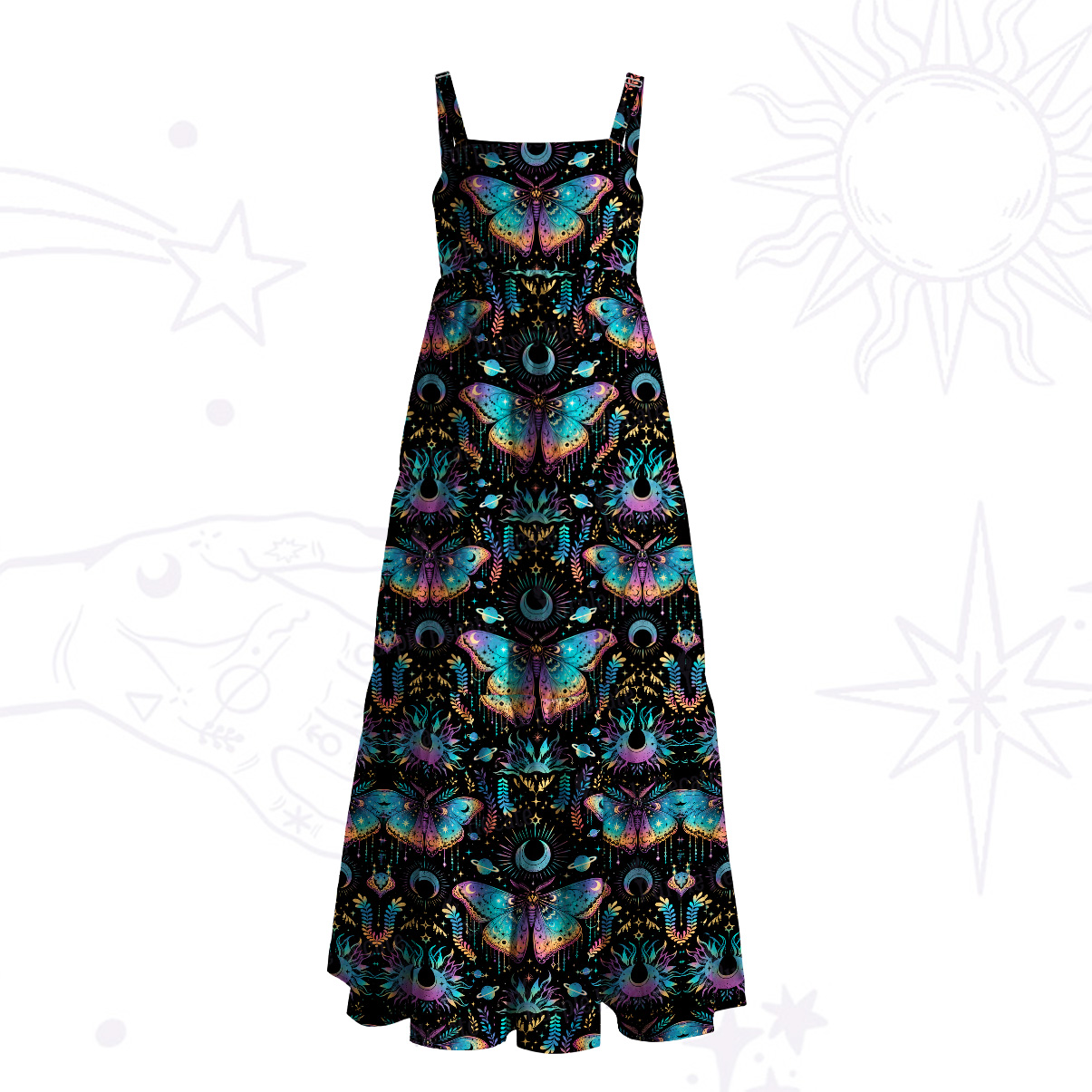 Purplehecate Enchanted Night Moth Wide Straps Maxi Dress