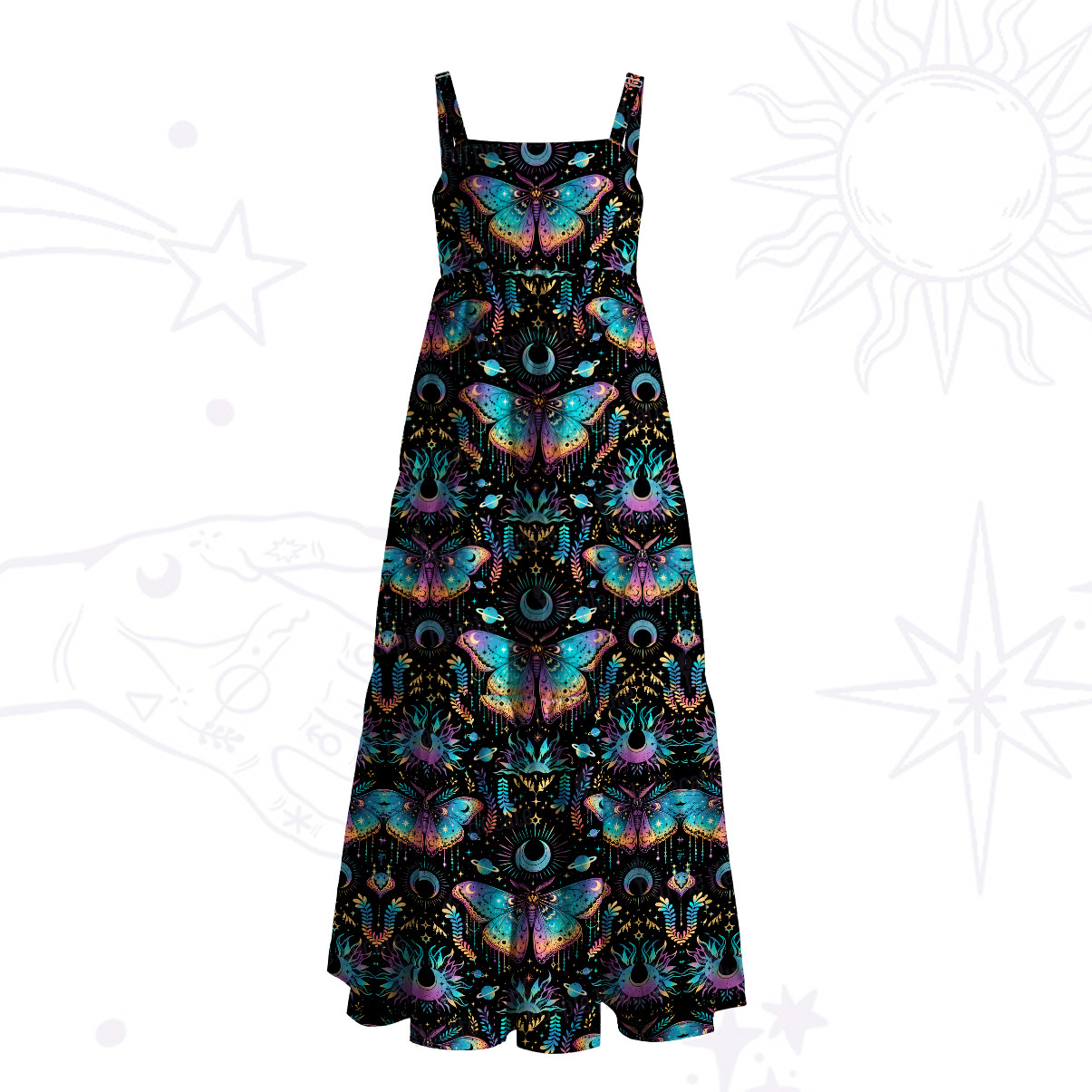 Purplehecate Enchanted Night Moth Wide Straps Maxi Dress
