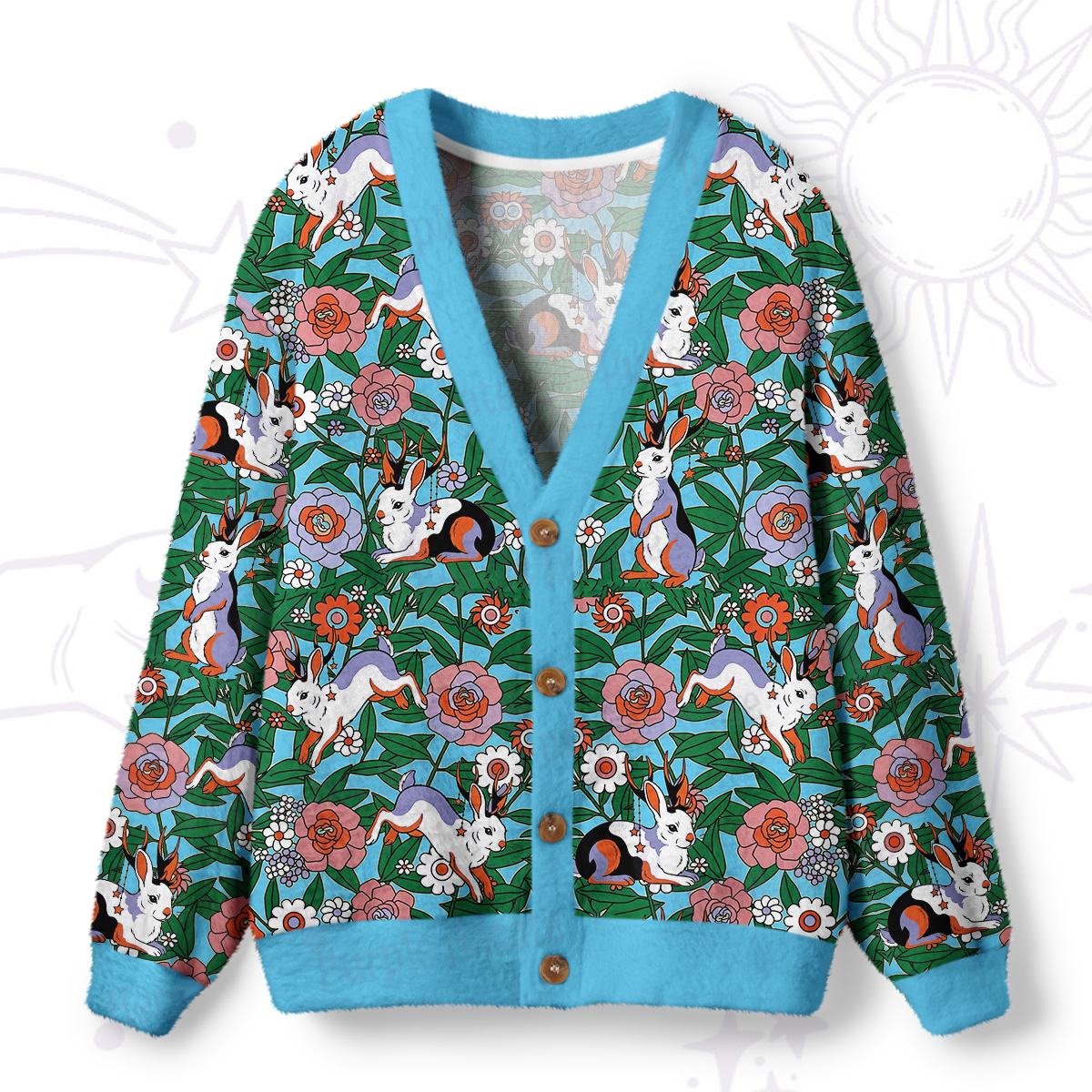 Purplehecate Mystic Blossom Bunny Garden Ugly Cardigan Sweaters