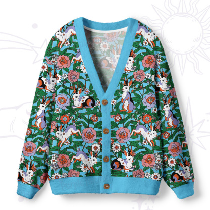Purplehecate Mystic Blossom Bunny Garden Ugly Cardigan Sweaters