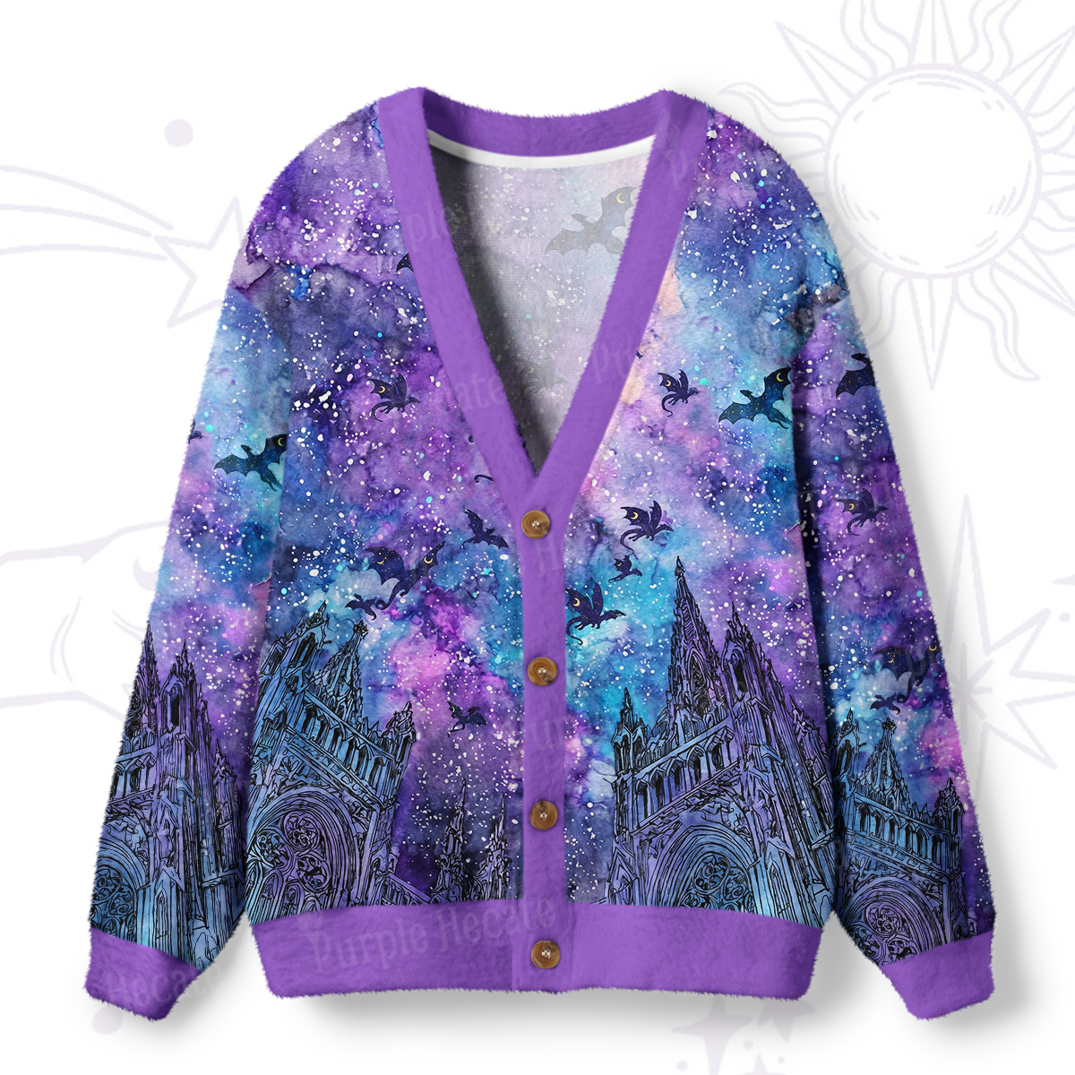 Purplehecate Cosmic Dragon Gothic Cathedra Ugly Cardigan Sweaters