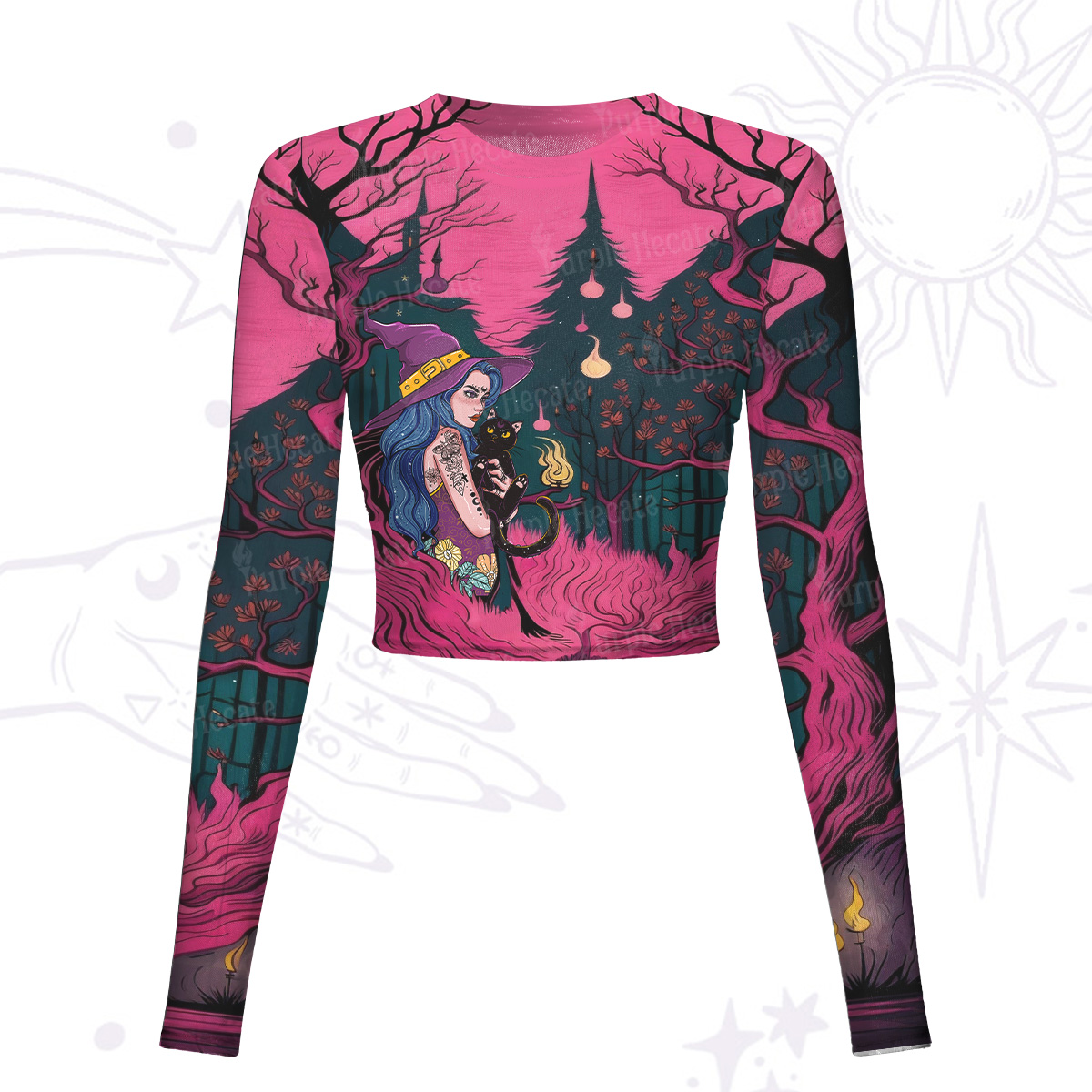Purplehecate The Witch and Her Familia Mesh Long Sleeve Crop Top