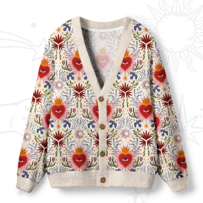 Purplehecate Sacred Flame Heart Ugly Cardigan Sweaters