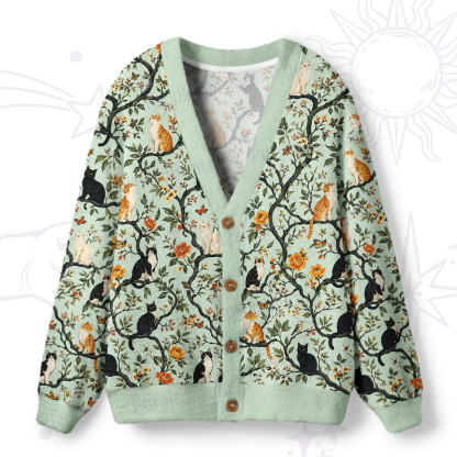 Purplehecate Enchanted Cat Grove Ugly Cardigan Sweaters