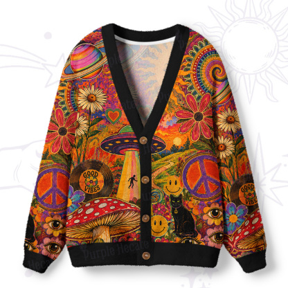 Purplehecate Psychedelic Good Vibes Mushroom Garden Ugly Cardigan Sweaters