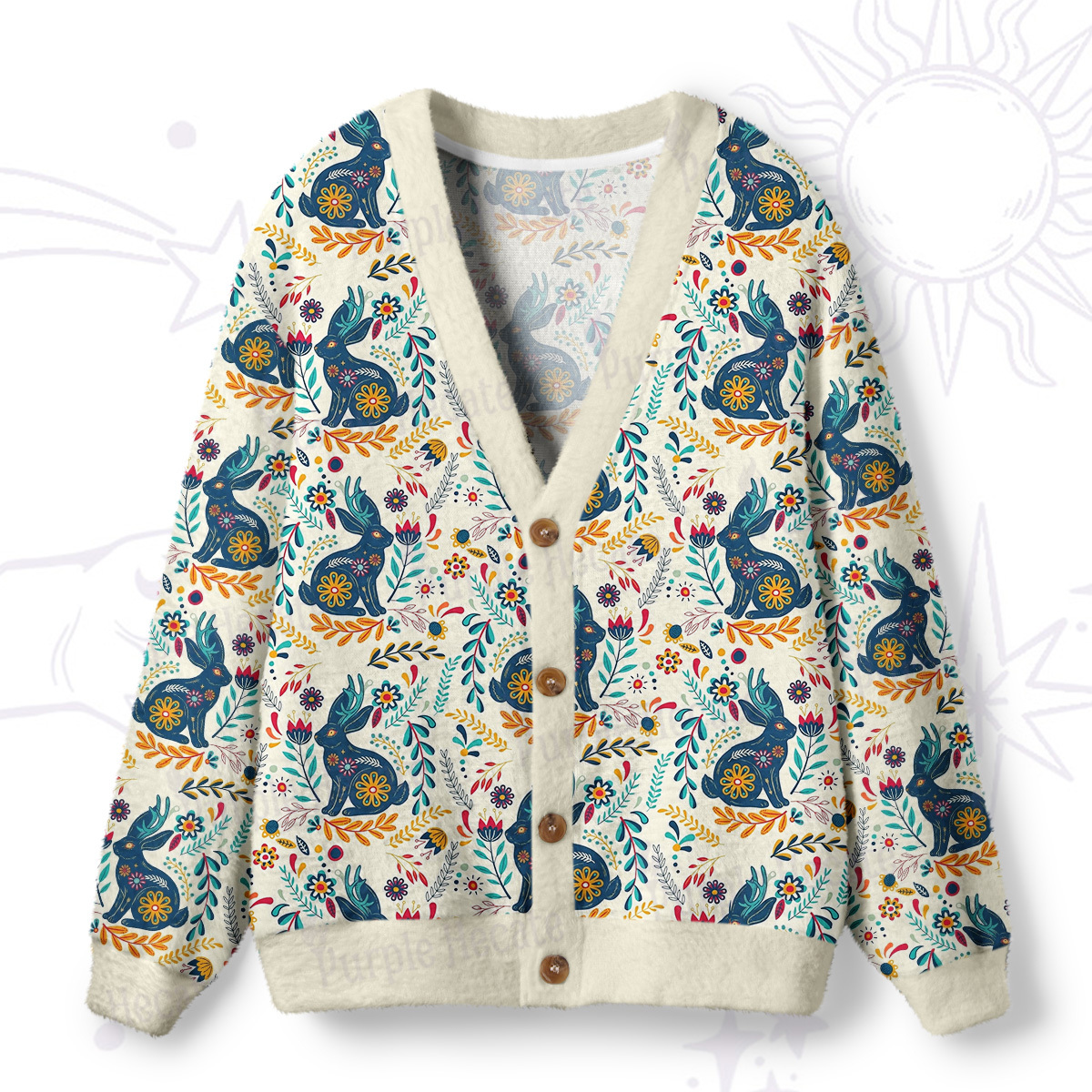 Purplehecate Daisy Cat Garden Ugly Cardigan Sweaters