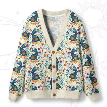 Purplehecate Secret Garden Bunny Ugly Cardigan Sweaters