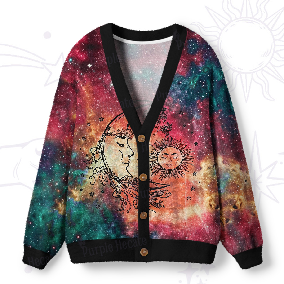 Purplehecate Sun Moon Dreams Ugly Cardigan Sweaters