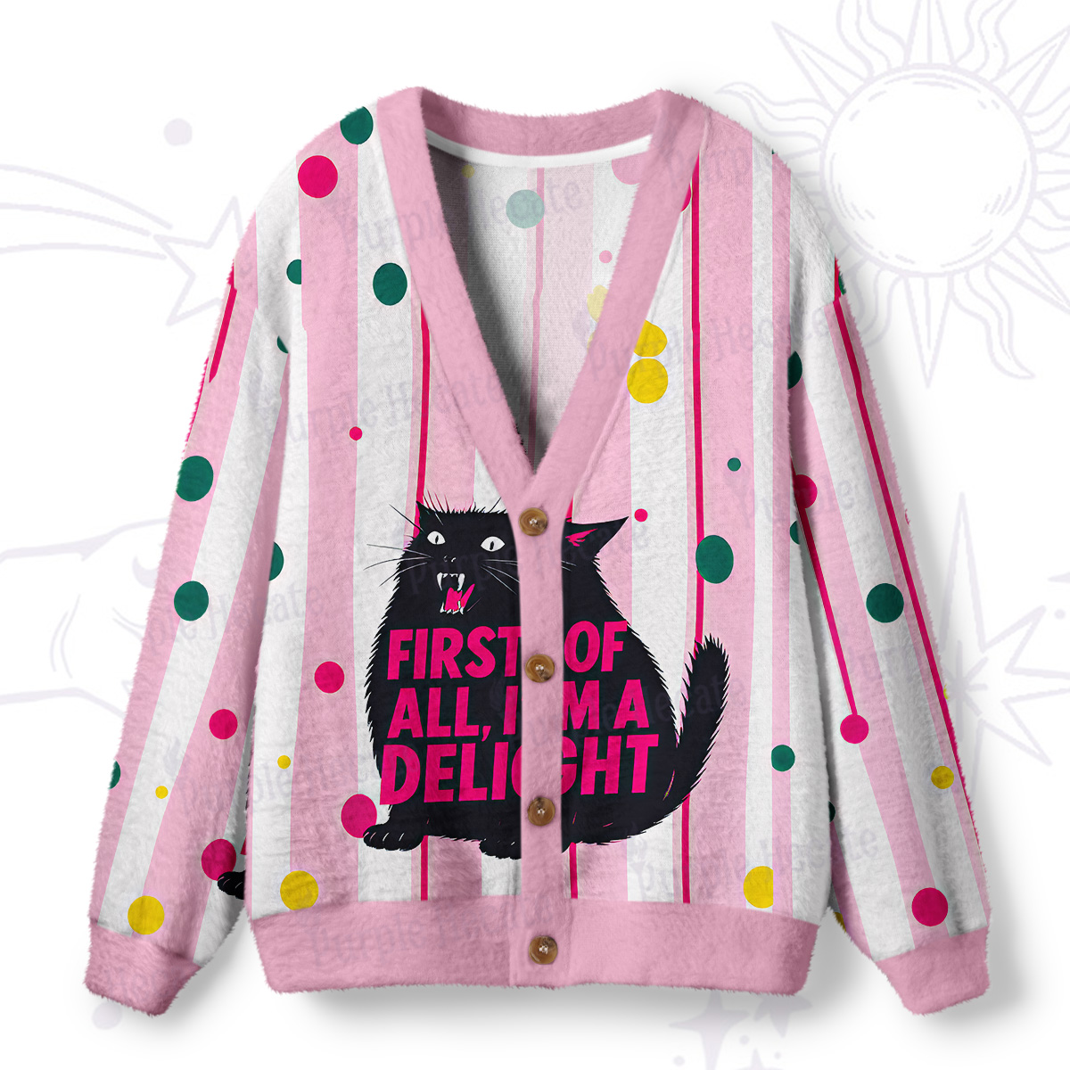 Purplehecate First Of All I'm A Delight Cat Ugly Cardigan Sweaters
