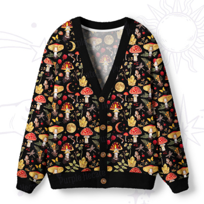 Purplehecate Creamy Woodland Mushrooms Ugly Cardigan Sweaters