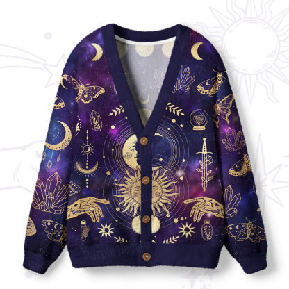 Purplehecate Celestial Sun & Moon Mystic Galaxy Ugly Cardigan Sweaters