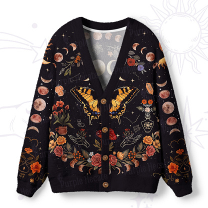 Purplehecate Lunar Phases & Moth Garden Ugly Cardigan Sweaters