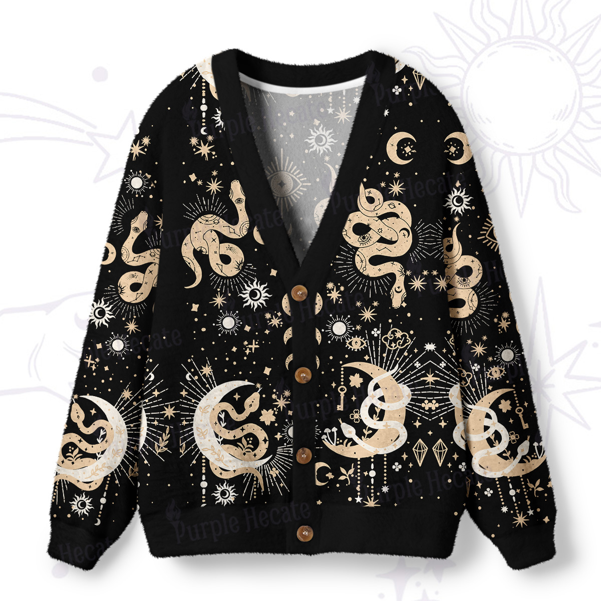 Purplehecate Divine Serpent Under the Moon Ugly Cardigan Sweaters